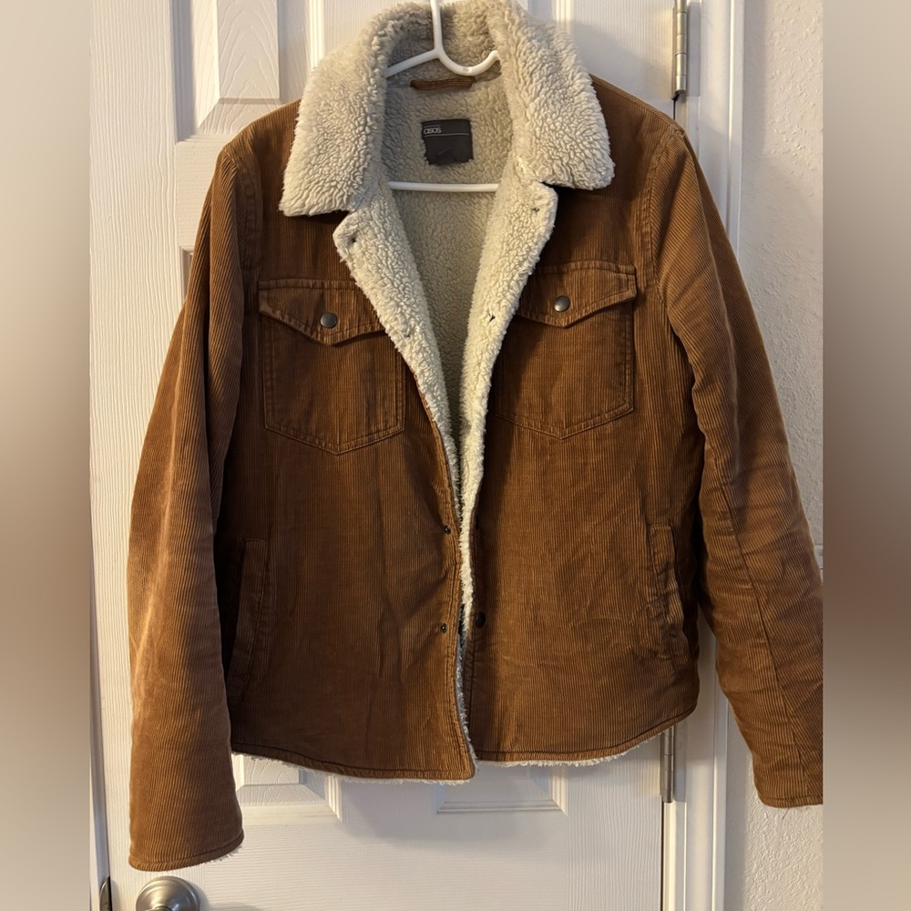 ASOS Brown Corduroy Jacket with Cream Sherpa Collar